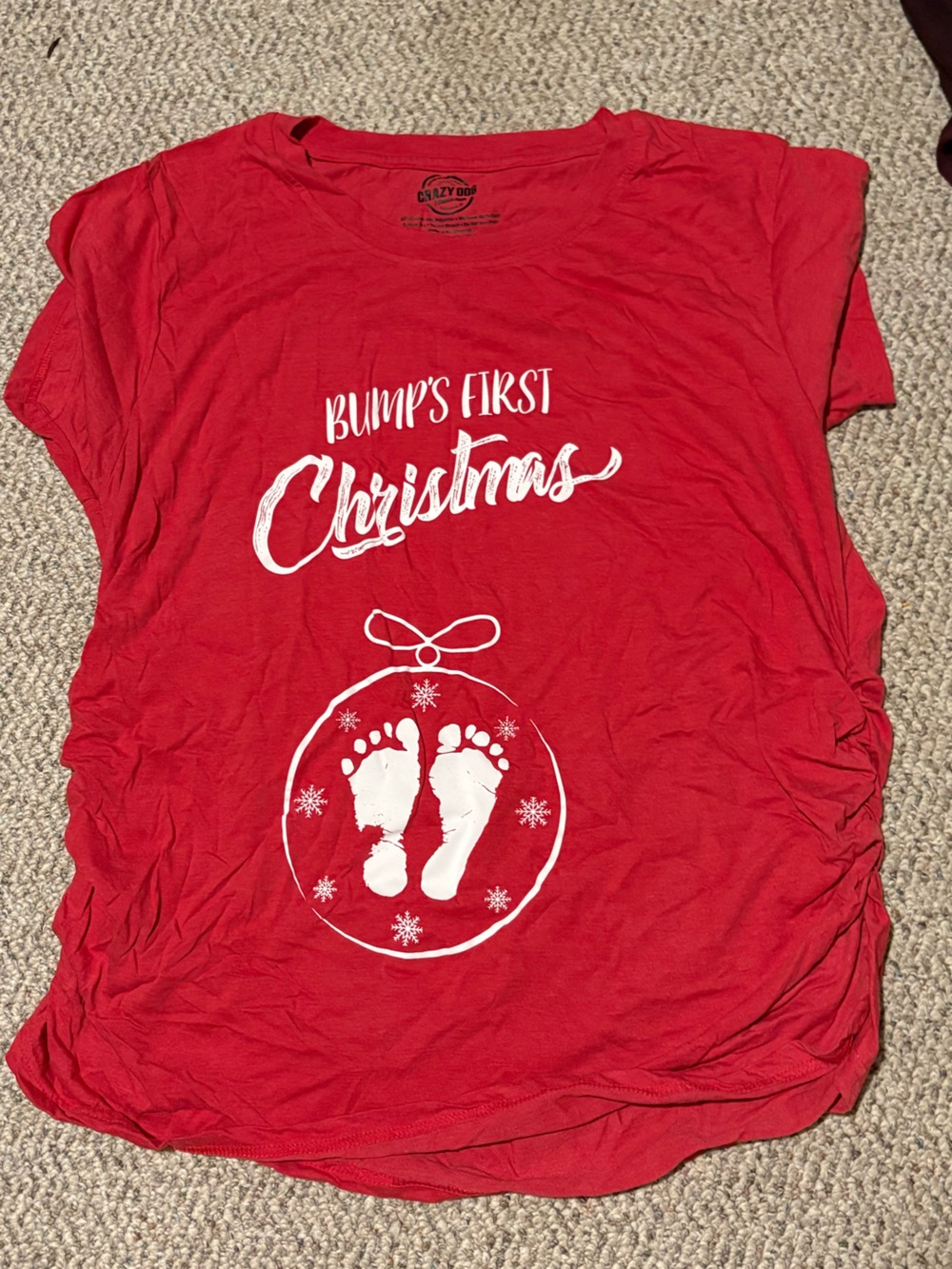 Crazy Dog T-Shirts Maternity Red 'Bump's First Christmas' Short Sleeve Tee